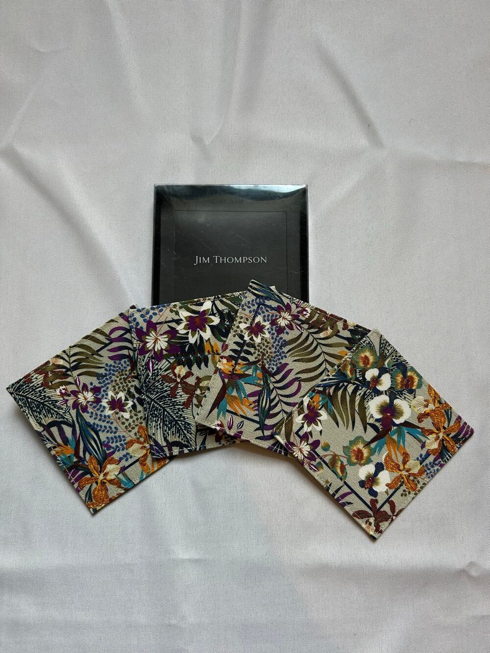 Jim Thompson Set of 4 Floral Fabric Coasters 4" x 4" New